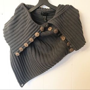 PURE HANDKNIT Gray Knit Sweater Poncho Shawl Wrap